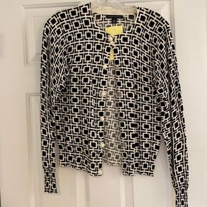 Banana Republic geometric pattern black white sweater cardigan with snap buttons